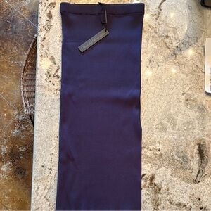 House of Harlow 1960 Navy Ribbed Knit Midi Skirt with side slit